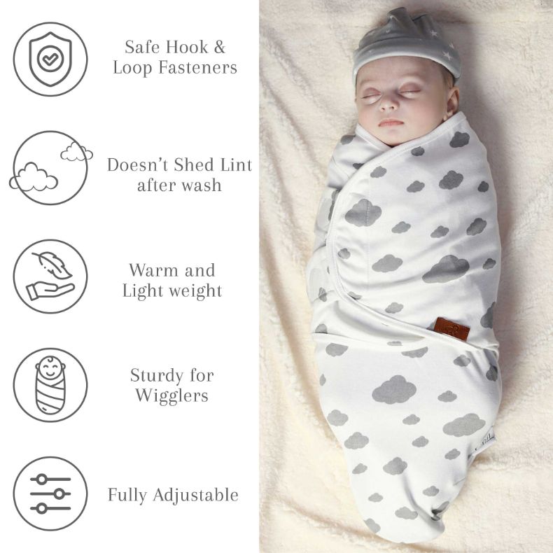 Baby Swaddle Grey (Stripes, Clouds, Stars)