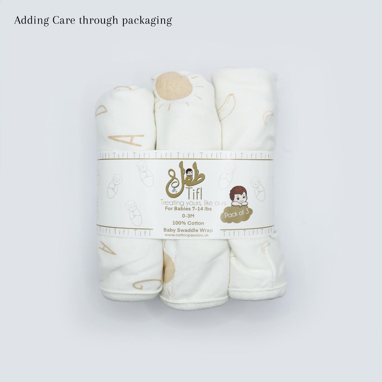 Baby Swaddle Ivory Cream (ABC, Sun, Banana)