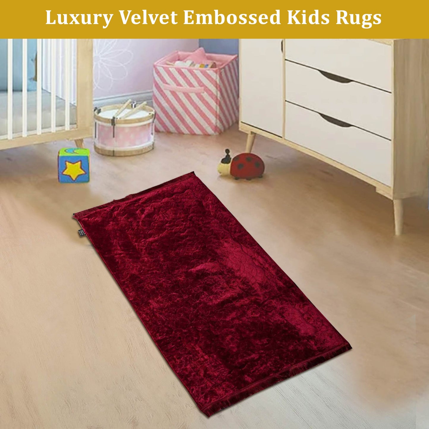 Luxury Crushed Velvet Kids Rug Pink
