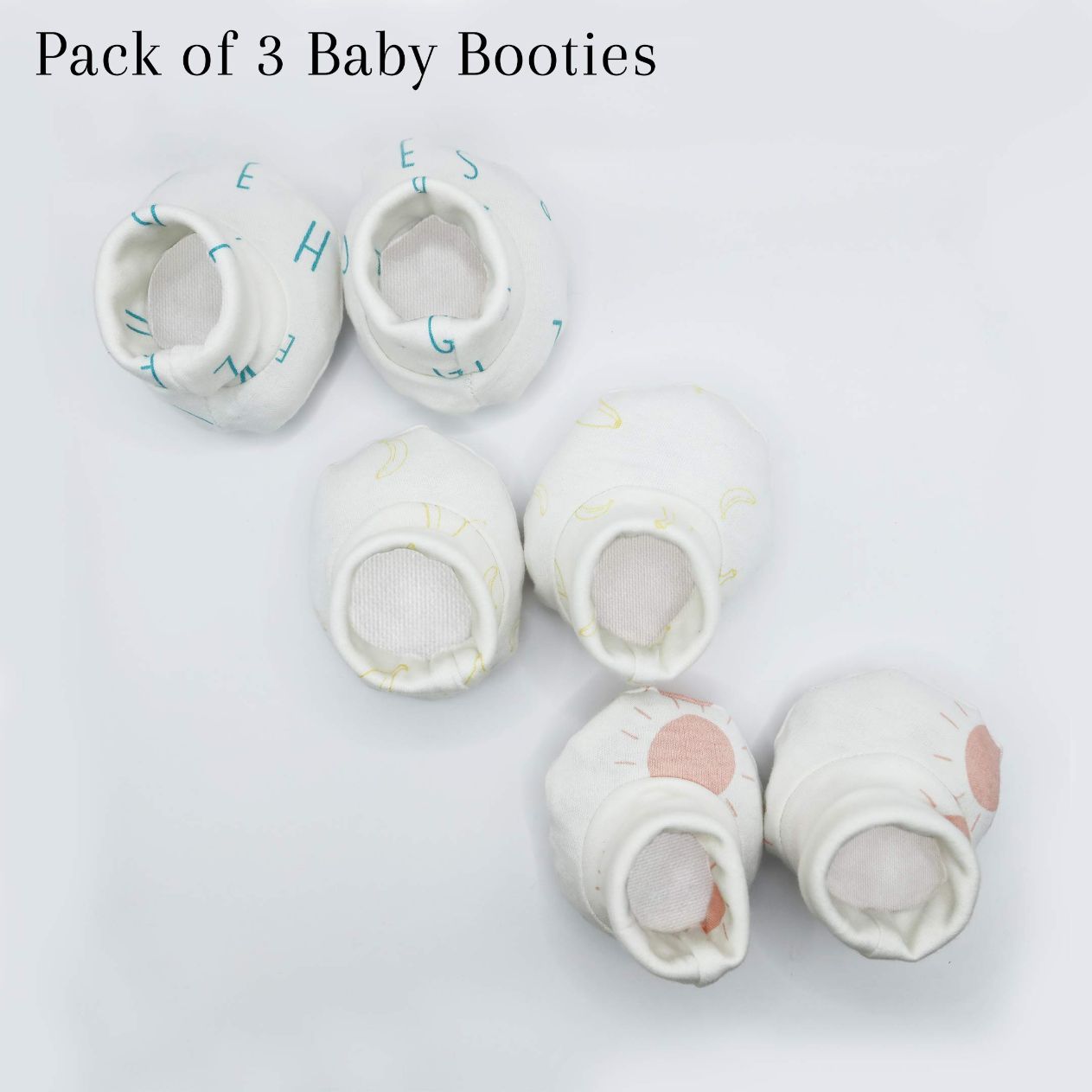 Pair of 3 Baby Booties (ABC, Sun, Banana)