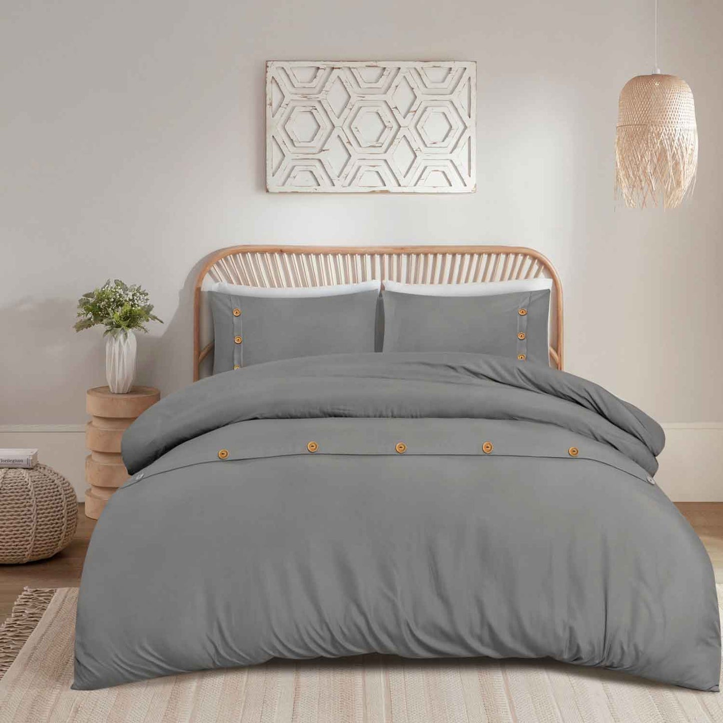 Wood Button Duvet Cover Set