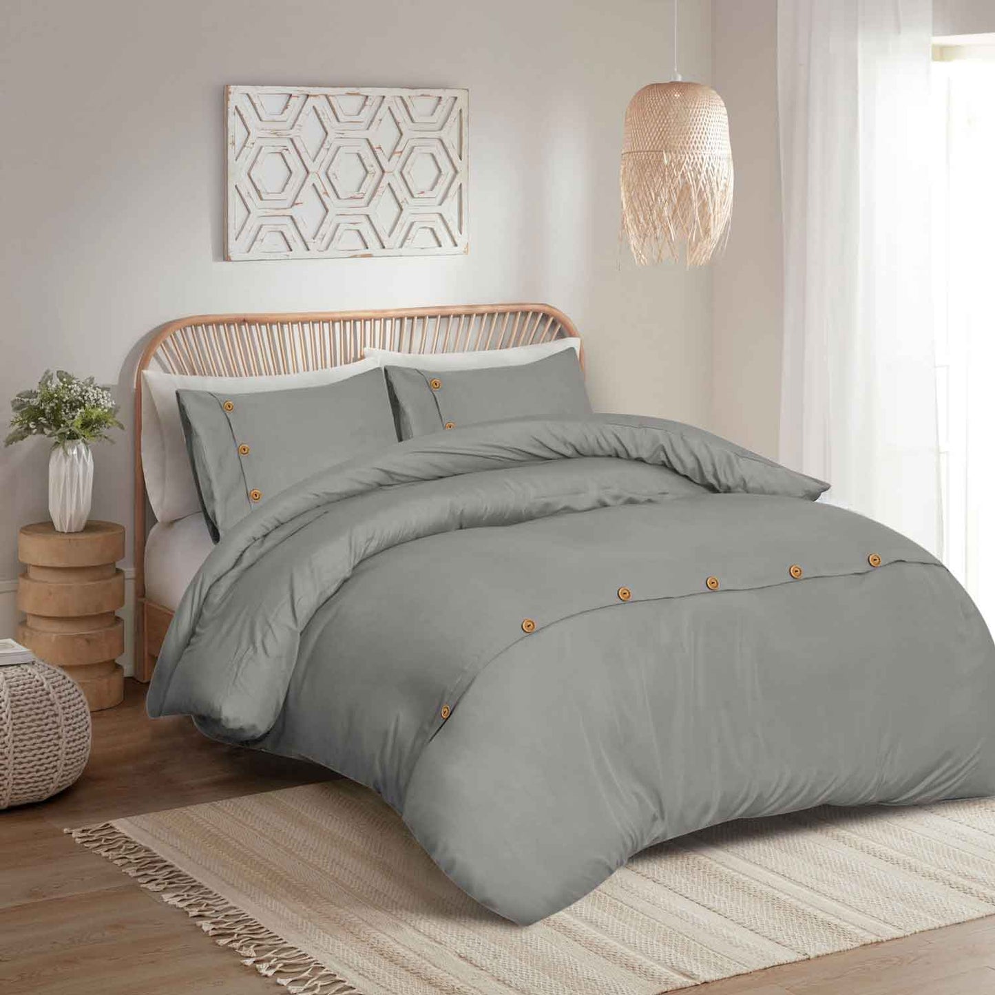 Wood Button Duvet Cover Set