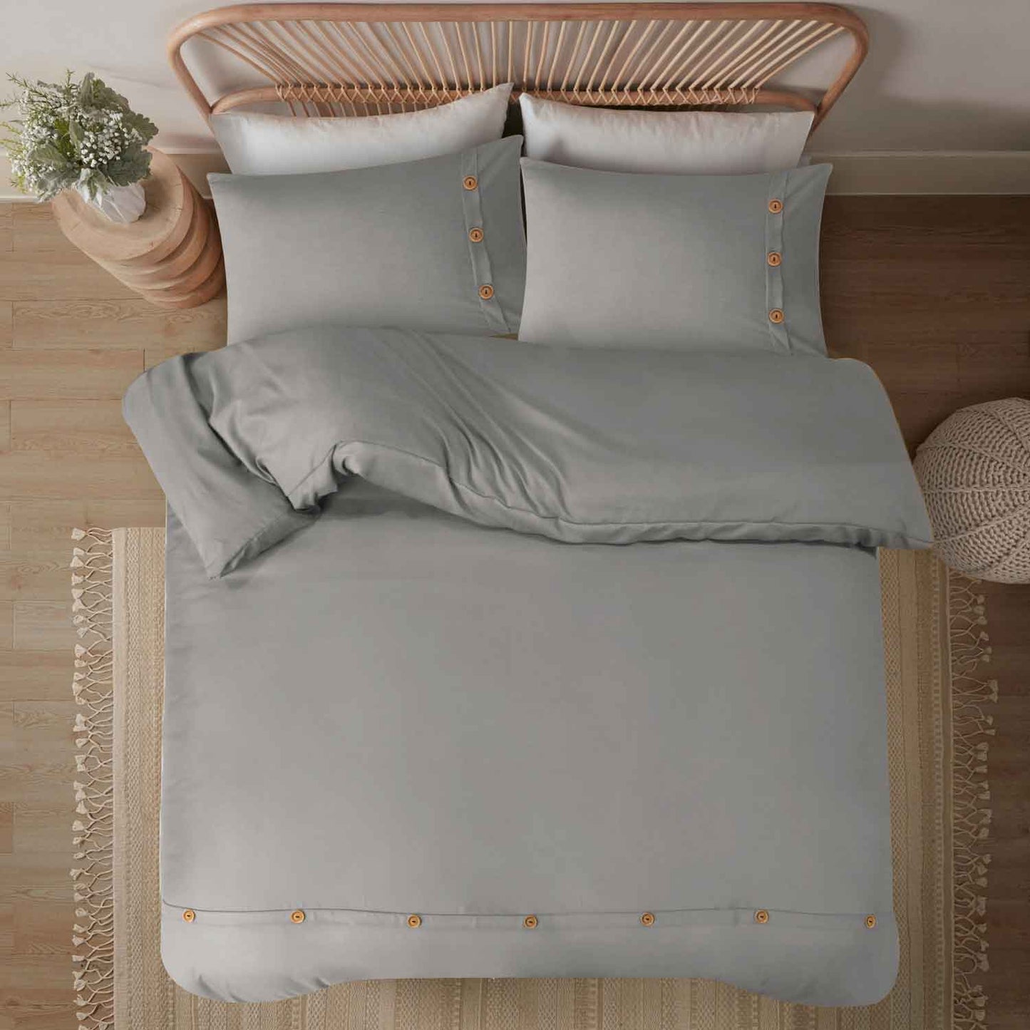 Wood Button Duvet Cover Set