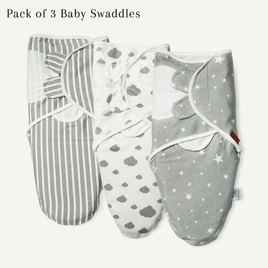 Baby Swaddle Grey (Stripes, Clouds, Stars)