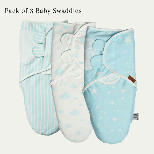 Baby Swaddle Light Blue (Stripes, Clouds, Stars)