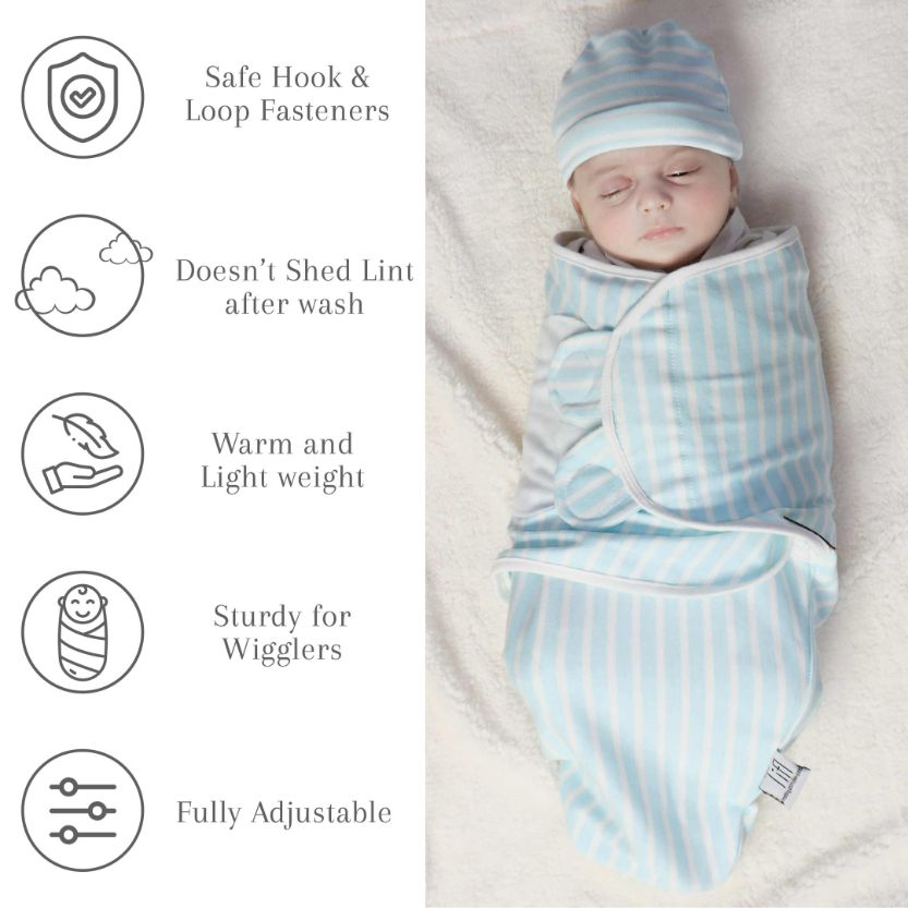 Baby Swaddle Light Blue (Stripes, Clouds, Stars)
