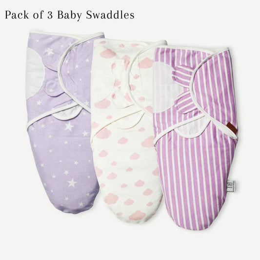 Baby Swaddle Lilac (Stripes, Clouds, Stars)