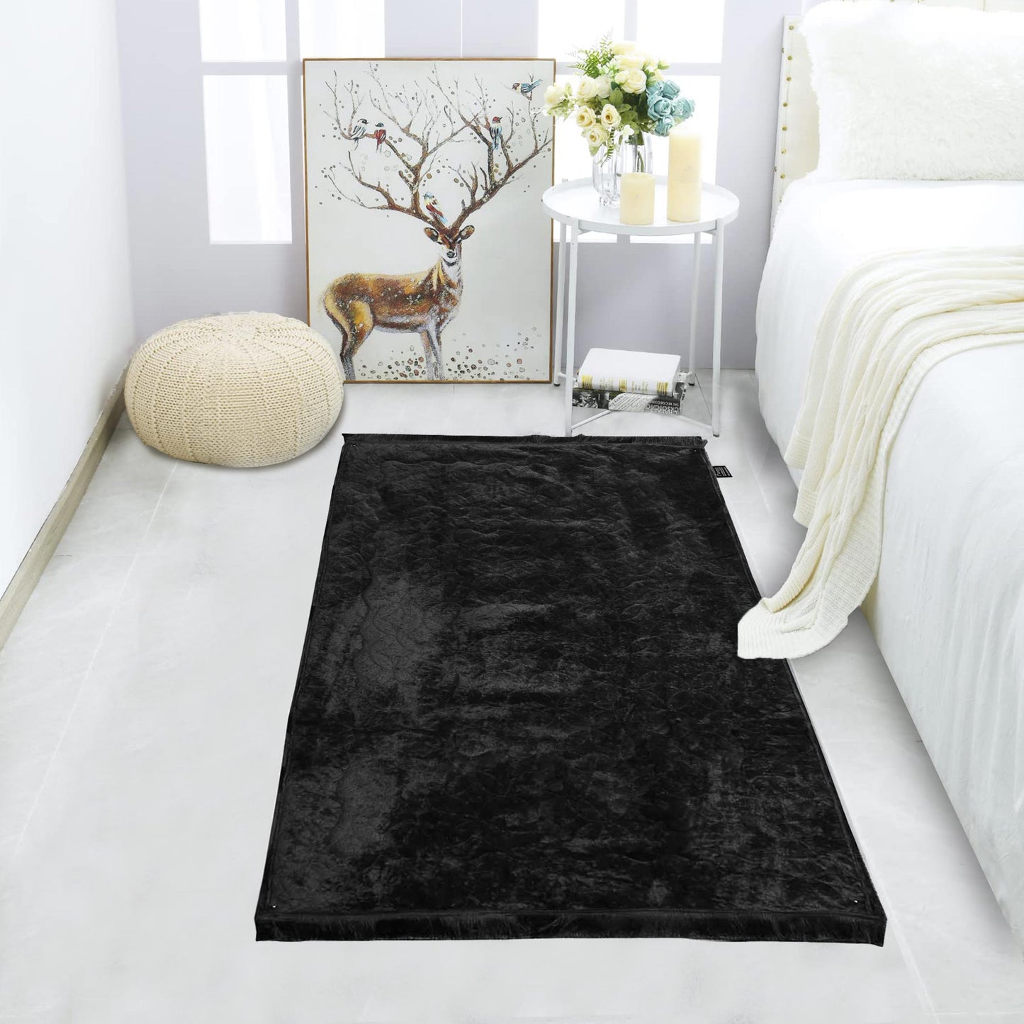 Luxury Crushed Velvet Rug Black