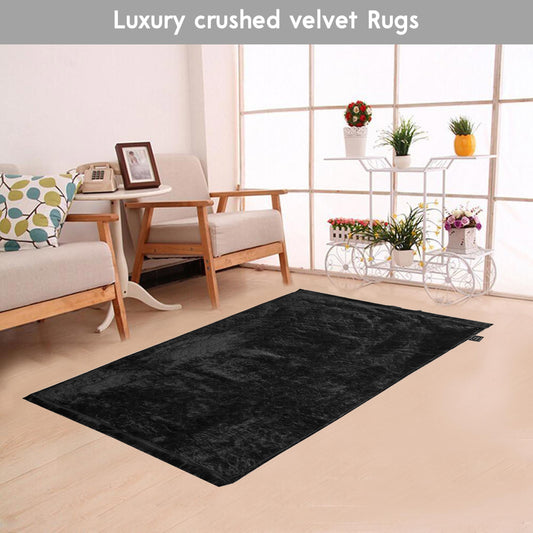 Luxury Crushed Velvet Rug Black