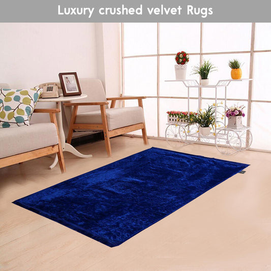 Luxury Crushed Velvet Rug Navy