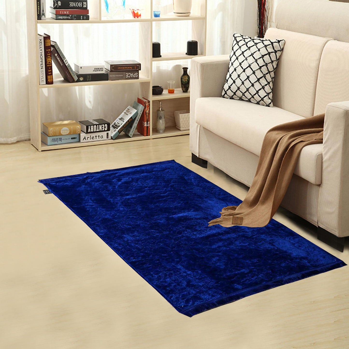 Luxury Crushed Velvet Rug Navy