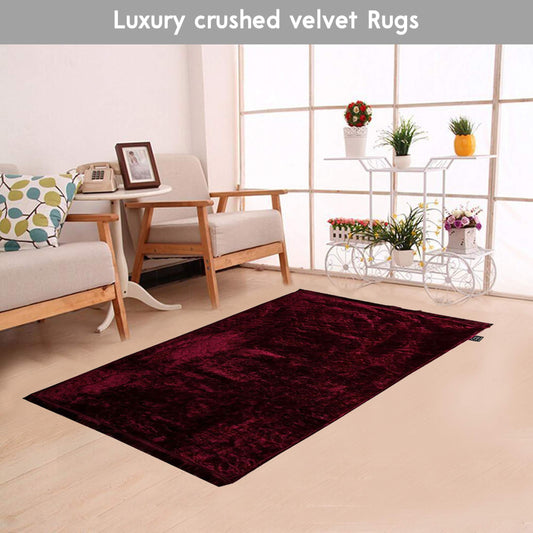 Luxury Crushed Velvet Rug Burgundy