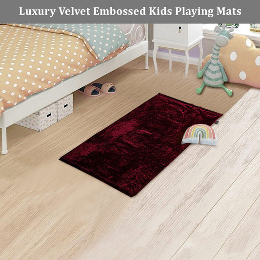 Luxury Crushed Velvet Kids Rug Burgundy