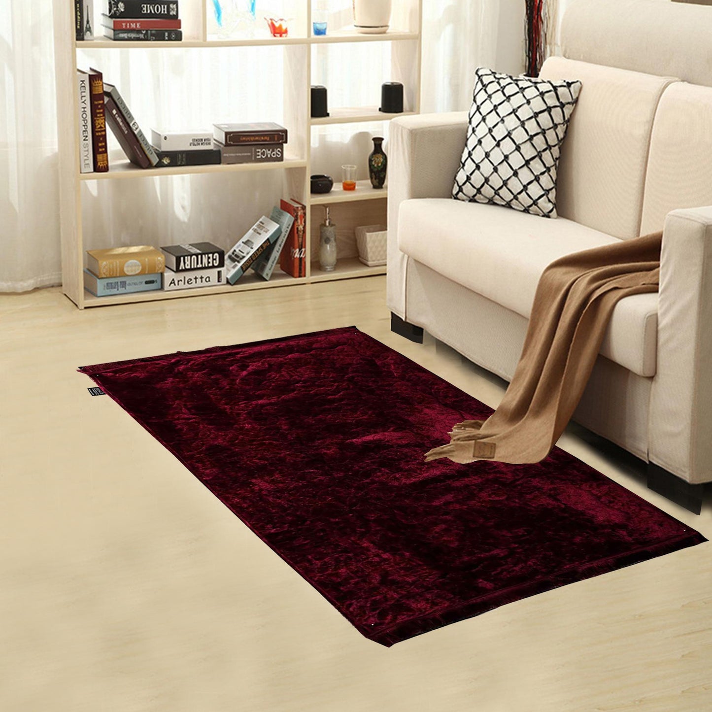 Luxury Crushed Velvet Rug Burgundy