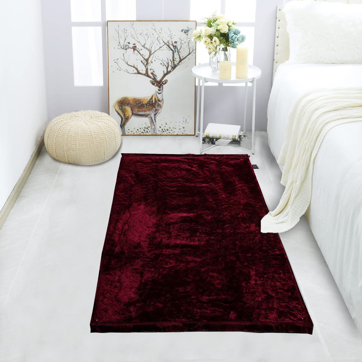 Luxury Crushed Velvet Rug Burgundy