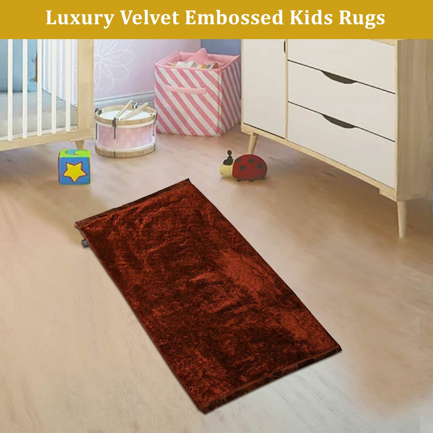 Luxury Crushed Velvet Kids Rug Rust