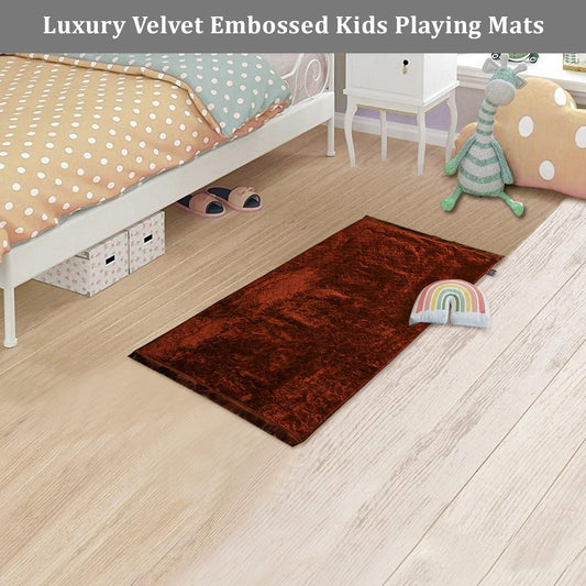 Luxury Crushed Velvet Kids Rug Rust