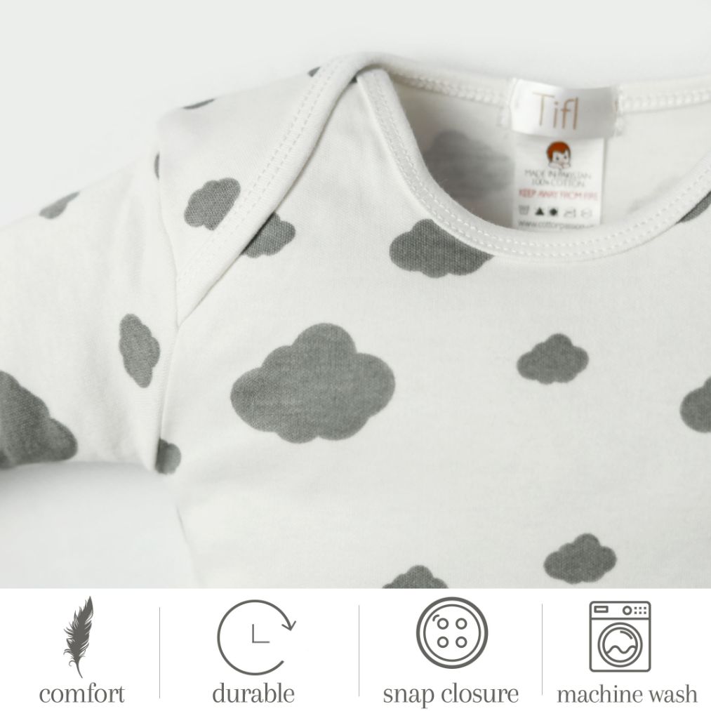 Newborn Baby Romper Bodysuit Grey (Stripes, Clouds, Stars)