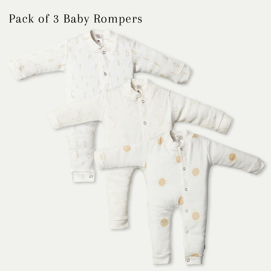 Newborn Baby Romper Bodysuit Ivory Cream (ABC, Sun, Banana)