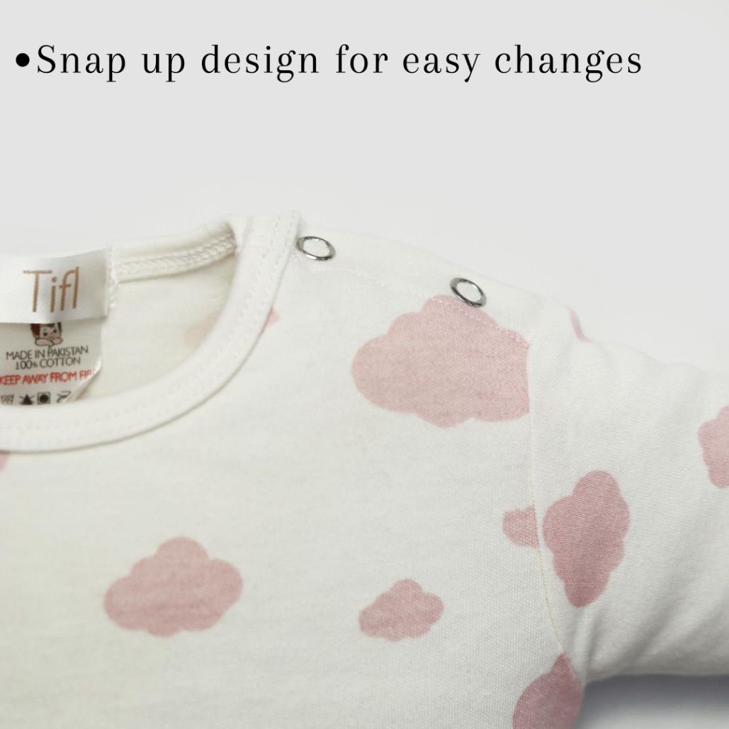 Newborn Baby Romper Bodysuit Lilac (Stripes, Clouds, Stars)