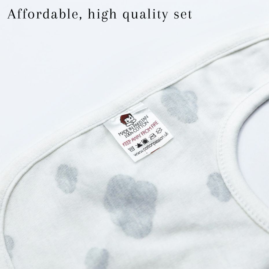 Pack of 3 Bibs Set Grey (Stripes, Clouds, Stars)