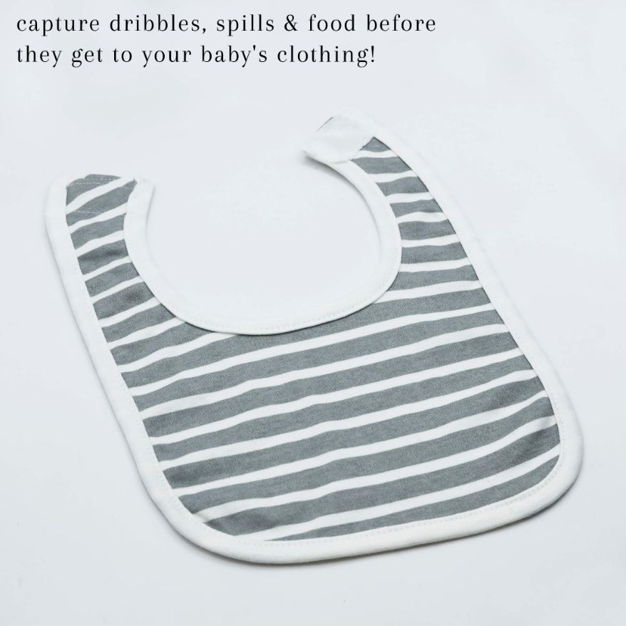 Pack of 3 Bibs Set Grey (Stripes, Clouds, Stars)
