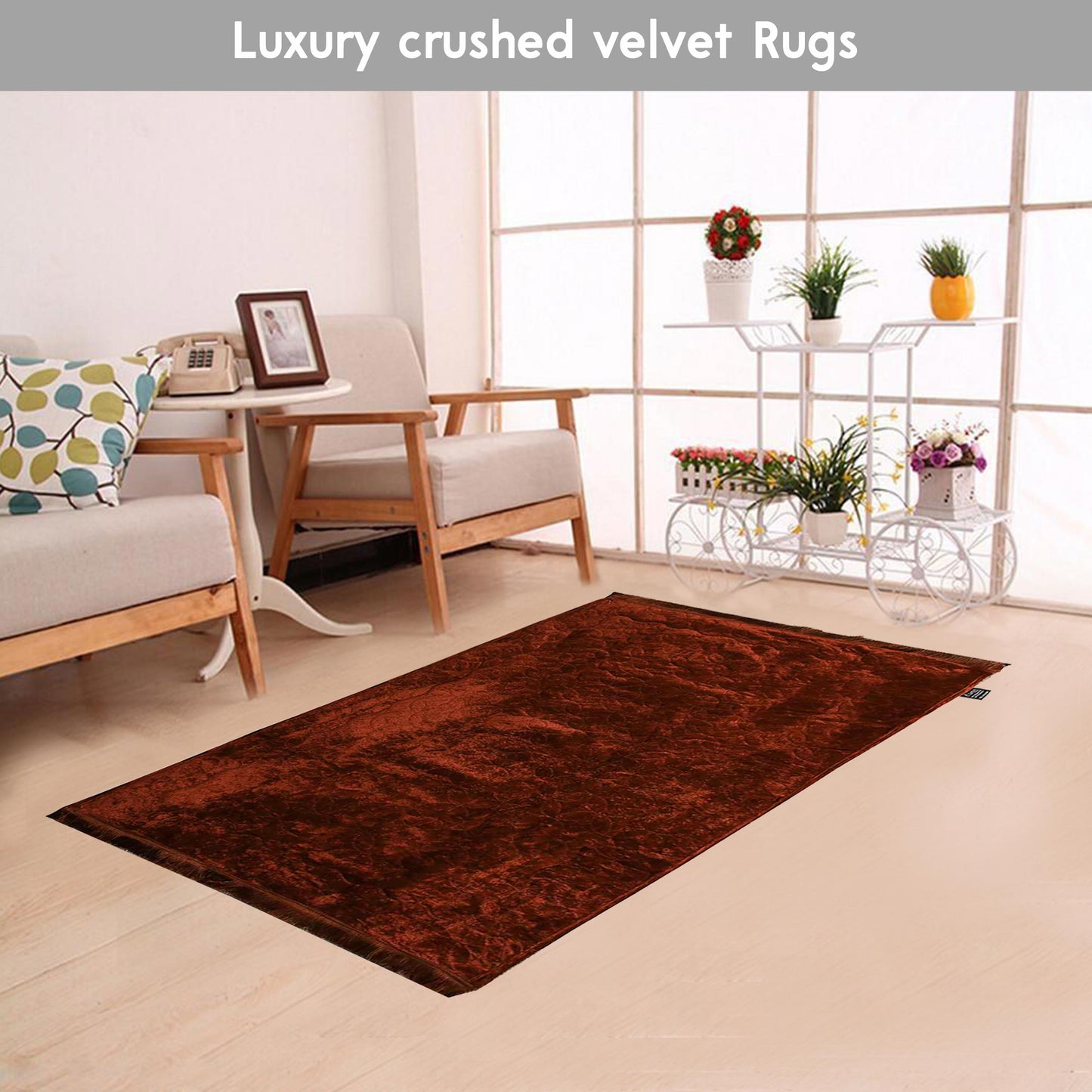 Luxury Crushed Velvet Rug Rust