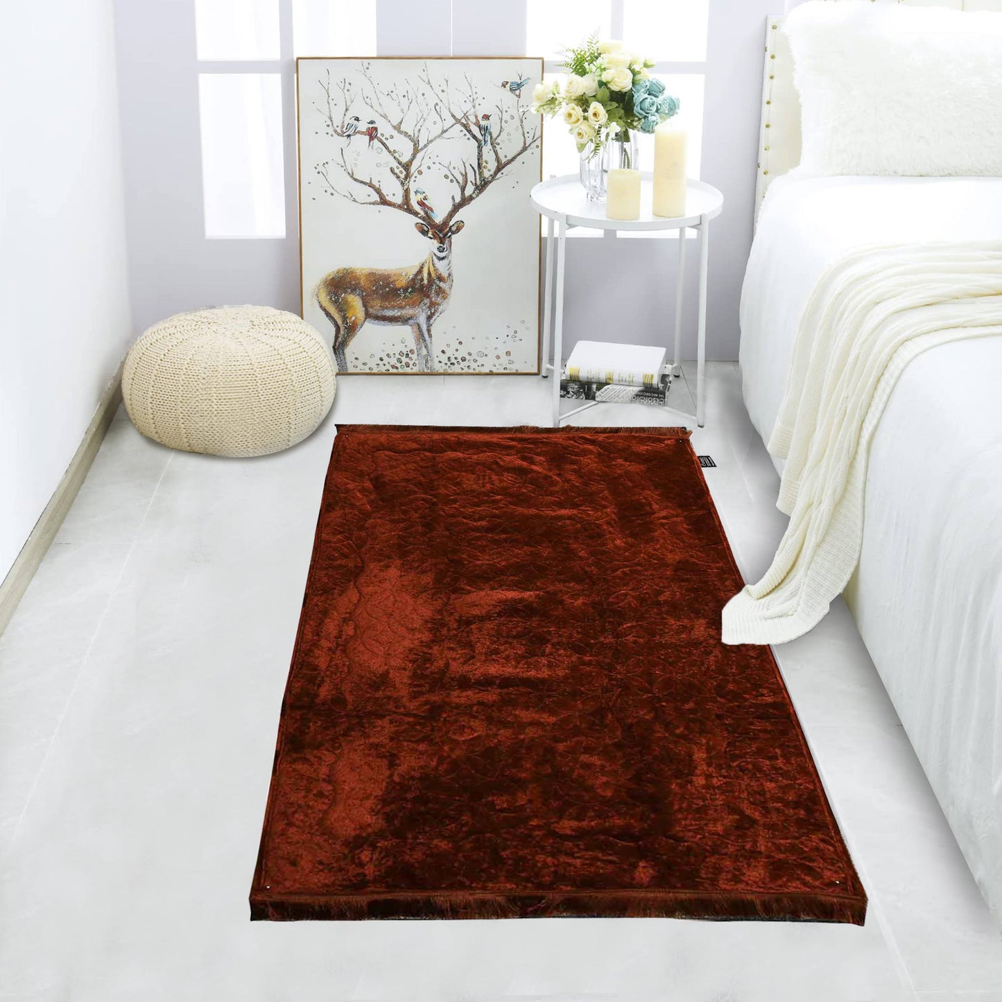 Luxury Crushed Velvet Rug Rust