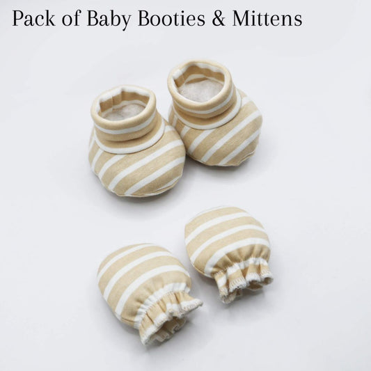 Beige Strips Mittens and Booties Set