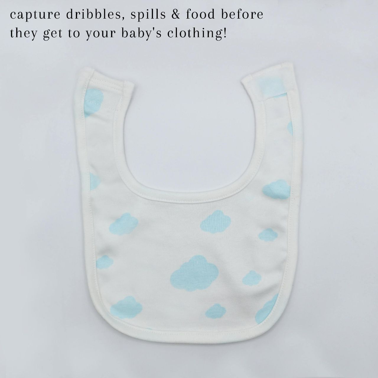 Pack of 3 Bibs Set Light Blue (Stripes, Clouds, Stars)