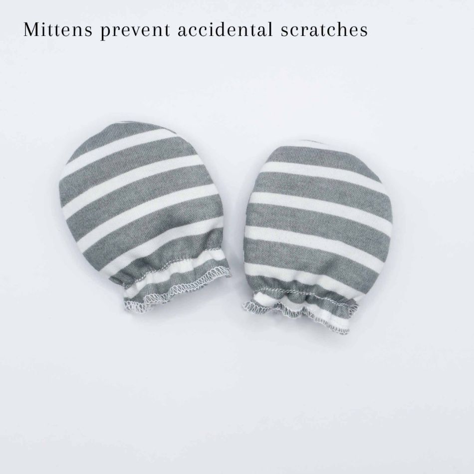 Pair of 3 Baby Mittens Grey (Stripes, Clouds, Stars)