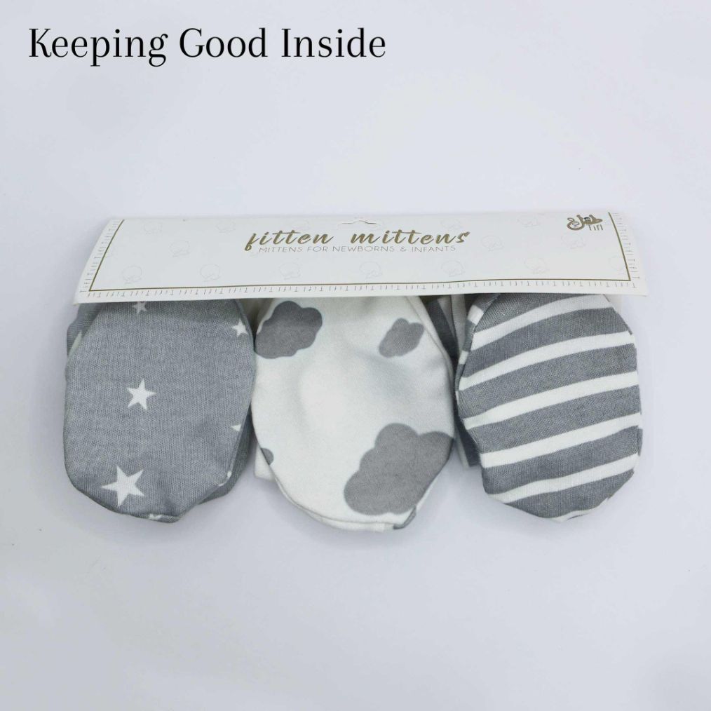 Pair of 3 Baby Booties Grey (Stripes, Clouds, Stars)