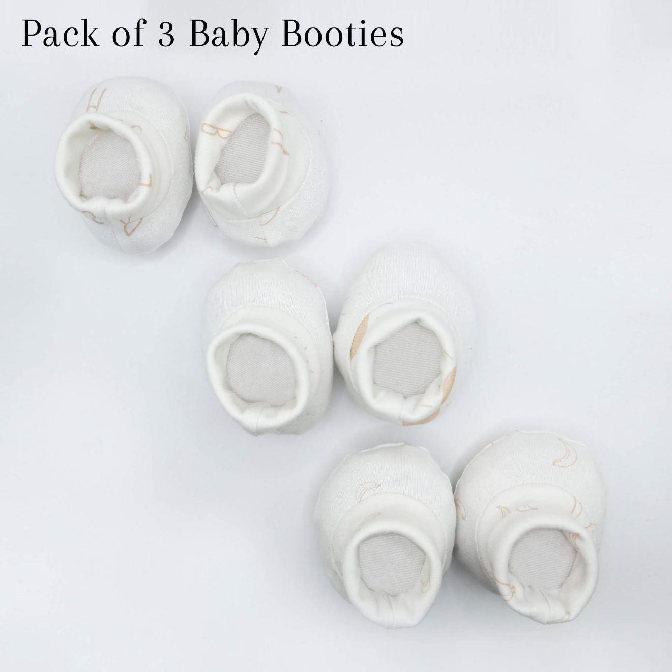 Pair of 3 Baby Booties Ivory Cream (ABC, Sun, Banana)