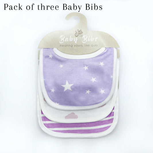 Pack of 3 Bibs Set Lilac (Stripes, Clouds, Stars)