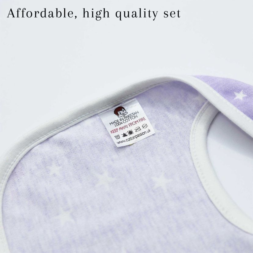 Pack of 3 Bibs Set Lilac (Stripes, Clouds, Stars)